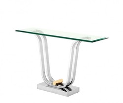 Casa Padrino Consolle di Lusso in Acciaio Inox Lucidato e Vetro 120 x 35 x H. 74 cm