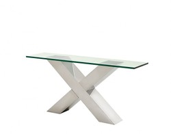 Casa Padrino Console de Luxe Style Art Déco, Acier Inoxydable Poli et Verre, 160 x 40 x H. 76 cm