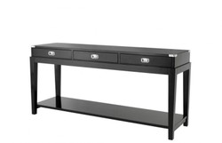 Casa Padrino Consola de lujo Art Déco en madera de abedul negro y níquel, 162,5 x 47,5 x H. 76 cm