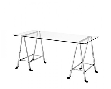 Casa Padrino Scrivania di Lusso Art Déco - Tavolo da ufficio esclusivo in nichel, ferro e vetro, 170 x 80 x H. 77 cm