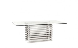 Casa Padrino Tavolo da pranzo design di lusso in acciaio inossidabile lucido e vetro, 200 x 90 x H. 76 cm
