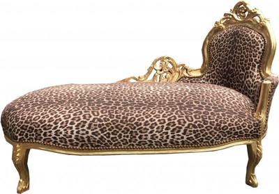 Casa Padrino Baroque Chaise Longue King Leopard / Gold - Luxury Recamiere made of Solid Wood, 155 x 70 x 100 cm Casa Padrino Baroque Chaise Longue King Leopard / Gold - Luxury Recamiere made of Solid Wood, 155 x 70 x 100 cm