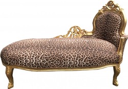 Casa Padrino Chaise Longue Barocca King Leopardo / Oro - Recamiere di Lusso in Legno Massello, 155 x 70 x 100 cm Casa Padrino Chaise Longue Barocca King Leopardo / Oro - Recamiere di Lusso in Legno Massello, 155 x 70 x 100 cm