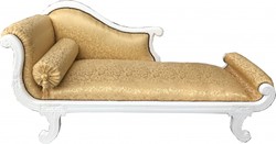 Casa Padrino Chaise Longue Barocca Modello XXL Motivo Oro / Bianco - Recamiere di Lusso in Legno Massello, 192 x 71 x 95 cm
