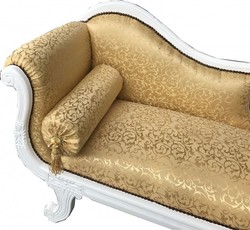 Casa Padrino Chaise Longue Barocca Modello XXL Motivo Oro / Bianco - Recamiere di Lusso in Legno Massello, 192 x 71 x 95 cm