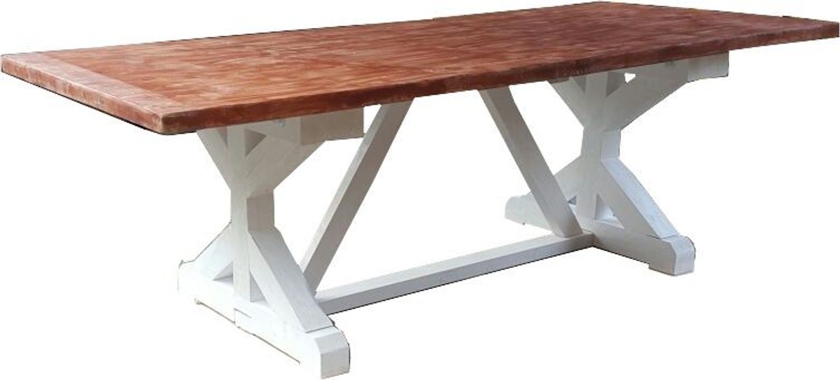 Casa Padrino Shabby Chic dining table white antique style / wood color 240 x 100 cm - country house style table - pine wood Casa Padrino Shabby Chic dining table white antique style / wood color 240 x 100 cm - country house style table - pine wood