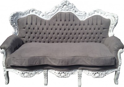 Casa Padrino Barock 3-er Sofa King im edlen Antik Stil Grau / Weiß, Breite 184 cm
