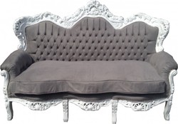 Casa Padrino Divano barocco a 3 posti King stile antico Grigio / Bianco, larghezza 184 cm Casa Padrino Divano barocco a 3 posti King stile antico Grigio / Bianco, larghezza 184 cm