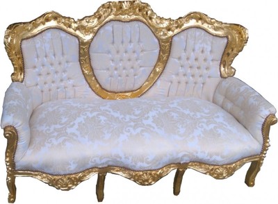 Casa Padrino Divano 3 posti Barocco King Crema Motivo / Oro 184 x 81 x 125 cm - Mobili di Lusso Casa Padrino Divano 3 posti Barocco King Crema Motivo / Oro 184 x 81 x 125 cm - Mobili di Lusso