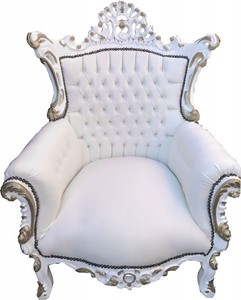 Casa Padrino Sillón Barroco Al Capone Blanco / Blanco con Pintura Oro - Mueble Estilo Antiguo - 128 x 90 x 80 cm