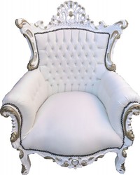 Casa Padrino Fauteuil Baroque Al Capone Blanc / Blanc avec Peinture Or - Meuble Style Antique - 128 x 90 x 80 cm