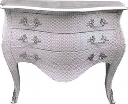 Casa Padrino Commode Baroque Blanc Aspect Pailleté 120 cm avec Plateau Argent - Meuble Style Antique Casa Padrino Commode Baroque Blanc Aspect Pailleté 120 cm avec Plateau Argent - Meuble Style Antique