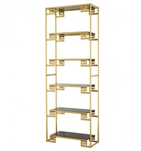 Casa Padrino Luxus Regal Schrank aus rostfreiem Stahl in Gold mit Rauchglas 85 x 36 x H. 230 cm