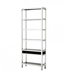 Casa Padrino Scaffale di lusso con vetro fumé e cassetto, acciaio lucido, 90 x 32 x H. 226 cm