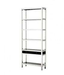 Casa Padrino Scaffale di lusso con vetro fumé e cassetto, acciaio lucido, 90 x 32 x H. 226 cm