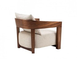 Casa Padrino Sillón Art Déco de lujo en madera de caoba, marrón nogal y gris claro - 74 x 76 x 76 cm