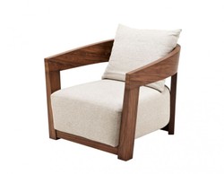 Casa Padrino Sillón Art Déco de lujo en madera de caoba, marrón nogal y gris claro - 74 x 76 x 76 cm