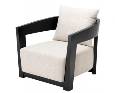 Casa Padrino Luxury Art Deco Mahogany Armchair in Black and Light Grey - 74 x 76 x 76 cm