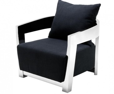 Casa Padrino Luxury Art Deco Armchair, Stainless Steel and Fabric in Panama Black, 74 x 76 x 76 cm