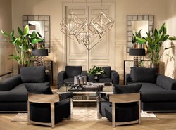 Casa Padrino Poltrona Art Déco di Lusso, Acciaio Inox e Tessuto Panama Nero, 74 x 76 x 76 cm
