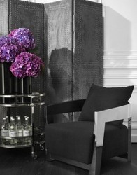Casa Padrino Poltrona Art Déco di Lusso, Acciaio Inox e Tessuto Panama Nero, 74 x 76 x 76 cm