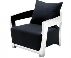 Casa Padrino Poltrona Art Déco di Lusso, Acciaio Inox e Tessuto Panama Nero, 74 x 76 x 76 cm