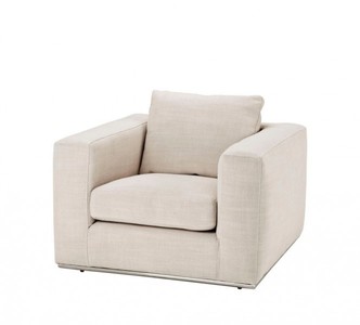 Casa Padrino Luxury Art Deco Armchair in Pine Wood and Fabric Panama Natural and Light Grey - 94 x 100 x 76 cm