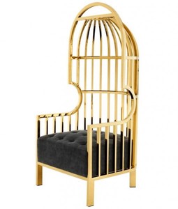 Casa Padrino Luxury Designer Art Deco Lounge Chair Gold / Black Velvet - 68 x 68 x 150 cm - Metal Hooded Chair