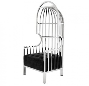 Casa Padrino Luxury Designer Art Deco Lounge Chair in Polished Steel and Black Velvet 68 x 68 x 150 cm