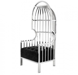 Casa Padrino Fauteuil de salon de luxe Art Déco en acier poli et velours noir 68 x 68 x 150 cm