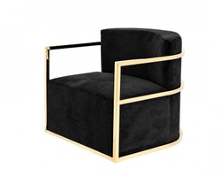 Casa Padrino Luxury Designer Art Deco Hotel Lounge Chair in Gold and Black Velvet, 76 x 76 x 70 cm