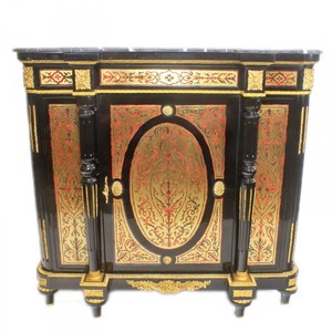 Casa Padrino Commode Baroque Boulle Noir / Or / Rouge avec Plateau en Marbre 130 cm - Meuble Buffet Casa Padrino Commode Baroque Boulle Noir / Or / Rouge avec Plateau en Marbre 130 cm - Meuble Buffet