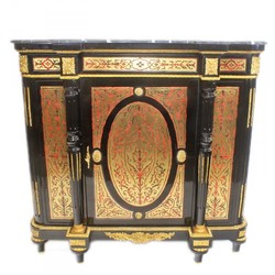 Casa Padrino Cómoda Barroca Boulle Negro / Oro / Rojo con Tapa de Mármol 130 cm - Mueble Aparador