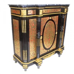 Casa Padrino Cómoda Barroca Boulle Negro / Oro / Rojo con Tapa de Mármol 130 cm - Mueble Aparador