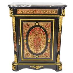 Casa Padrino Commode Baroque Boulle Style Antique Noir / Or / Rouge avec Plateau en Marbre 95 x 45 x H 105 cm