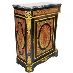 Casa Padrino Commode Baroque Boulle Style Antique Noir / Or / Rouge avec Plateau en Marbre 95 x 45 x H 105 cm