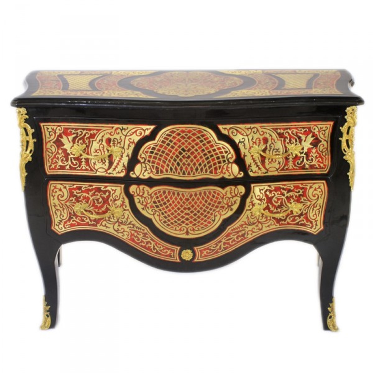 Casa Padrino Barock Boulle Kommode Schwarz / Gold / Rot 130cm - Möbel Schrank Sideboard Casa Padrino Barock Boulle Kommode Schwarz / Gold / Rot 130cm - Möbel Schrank Sideboard
