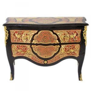 Casa Padrino Commode Baroque Boulle Noir / Or / Rouge 130cm - Buffet de Luxe en Bois Massif Casa Padrino Commode Baroque Boulle Noir / Or / Rouge 130cm - Buffet de Luxe en Bois Massif