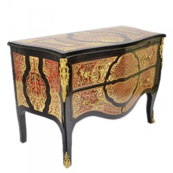 Casa Padrino Cómoda Barroca Boulle Negro / Oro / Rojo 130cm - Aparador de Lujo en Madera Maciza