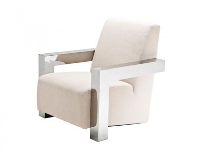 Casa Padrino Luxury Designer Art Deco Lounge Chair - Stainless Steel / Panama Natural - 84 x 85 x 85 cm