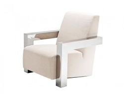 Casa Padrino Luxury Designer Art Deco Lounge Chair - Stainless Steel / Panama Natural - 84 x 85 x 85 cm