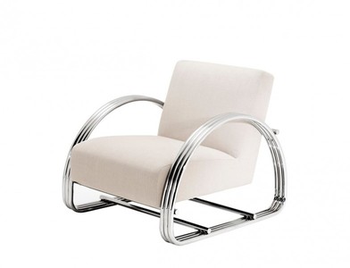 Casa Padrino Art Deco Club Armchair Lounge Chair Furniture Polished Steel / Panama Natural 75 x 87 x 72 cm