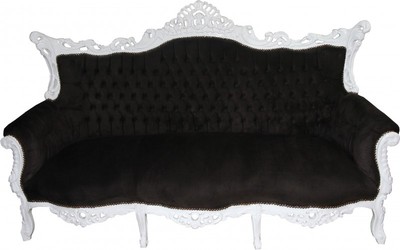 Casa Padrino Barock Wohnzimmer Set Master im Antik Stil Schwarz/Weiss - 3er Sofa, 2er Sofa, 1 Sessel