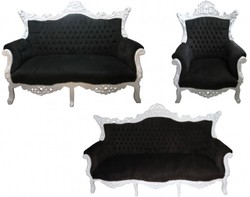 Casa Padrino Barock Wohnzimmer Set Master im Antik Stil Schwarz/Weiss - 3er Sofa, 2er Sofa, 1 Sessel Casa Padrino Barock Wohnzimmer Set Master im Antik Stil Schwarz/Weiss - 3er Sofa, 2er Sofa, 1 Sessel