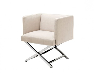 Casa Padrino Art Deco Club Chair - Luxury Hotel Armchair in Polished Steel and Panama Natural Fabric - 66 x 57 x 74 cm