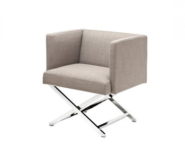 Casa Padrino Sillón Club Art Déco - Sillón de Hotel de Diseño en acero pulido y tela Panama Arena / Gris oscuro - 68 x 57 x 74 cm