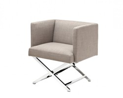 Casa Padrino Fauteuil Club Art Déco - Fauteuil d'hôtel design en acier poli et tissu Panama Sable / Gris foncé - 68 x 57 x 74 cm
