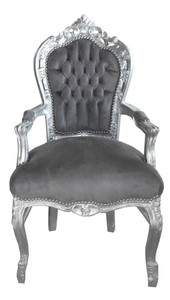 Casa Padrino Baroque Dinner Chair with armrests Grey / Silver Casa Padrino Baroque Dinner Chair with armrests Grey / Silver