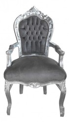 Silla de comedor Casa Padrino barroca con apoyabrazos Gris / Plata - muebles de estilo antiguo Silla de comedor Casa Padrino barroca con apoyabrazos Gris / Plata - muebles de estilo antiguo