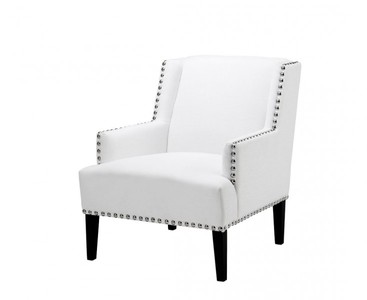 Casa Padrino Designer Art Deco Club Armchair in White with Black Legs and Nickel Studs, 74 x 80 x 89 cm